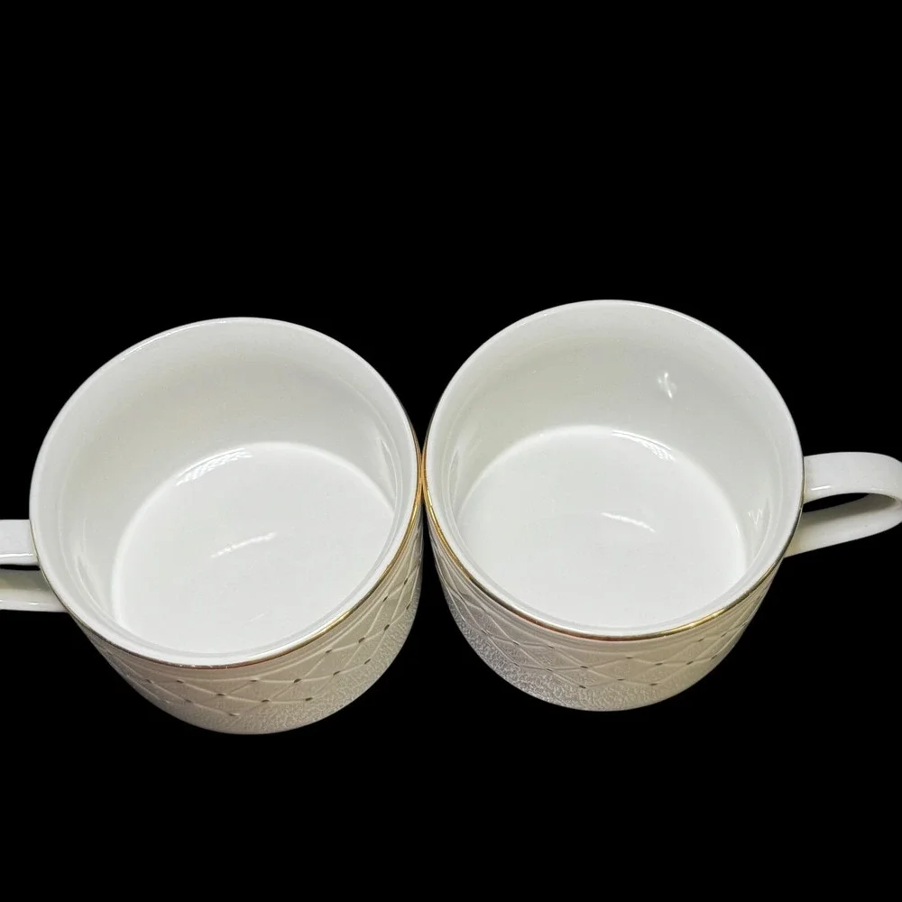 Gibson Golden Basket Flat Coffee Cup White and Gold‎ Set of 4